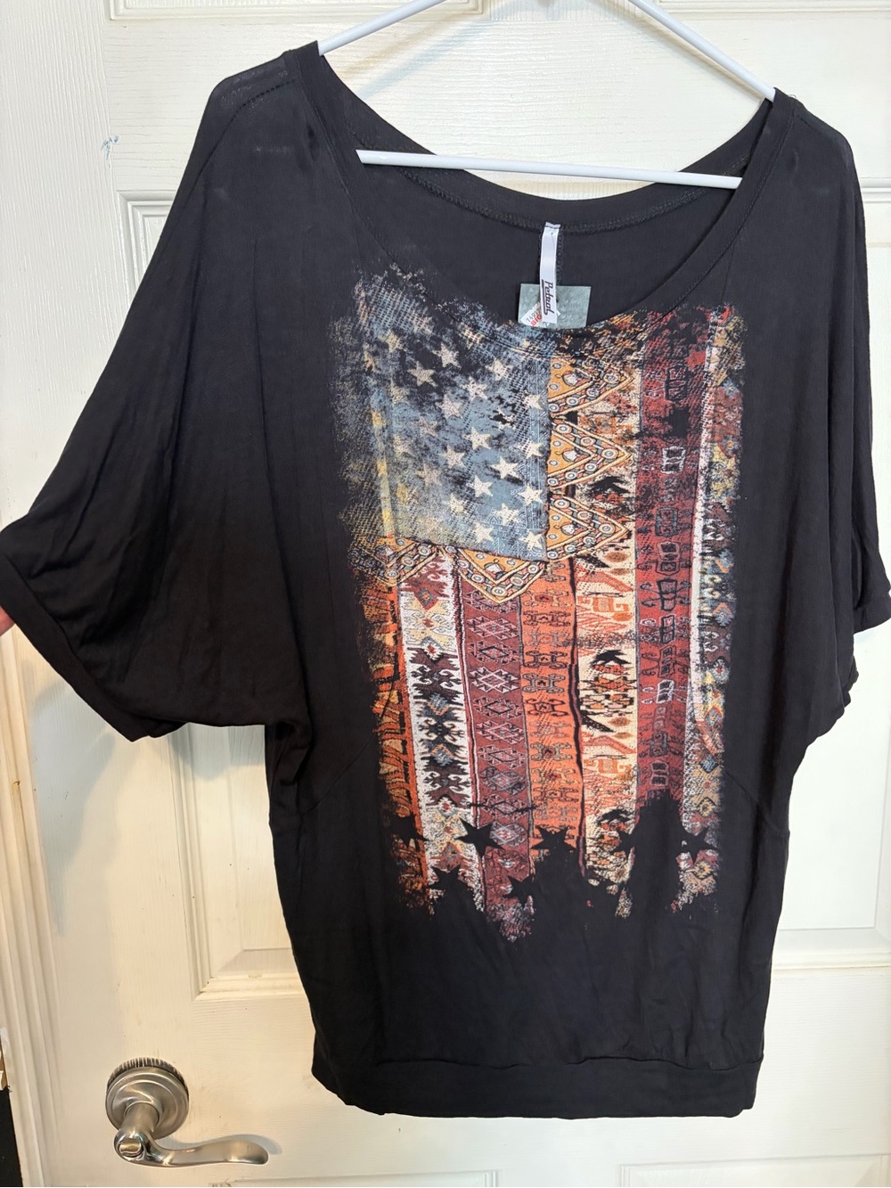 Black Short Sleeve Tee with Rustic American Flag Graphic - Picture 7 of 8